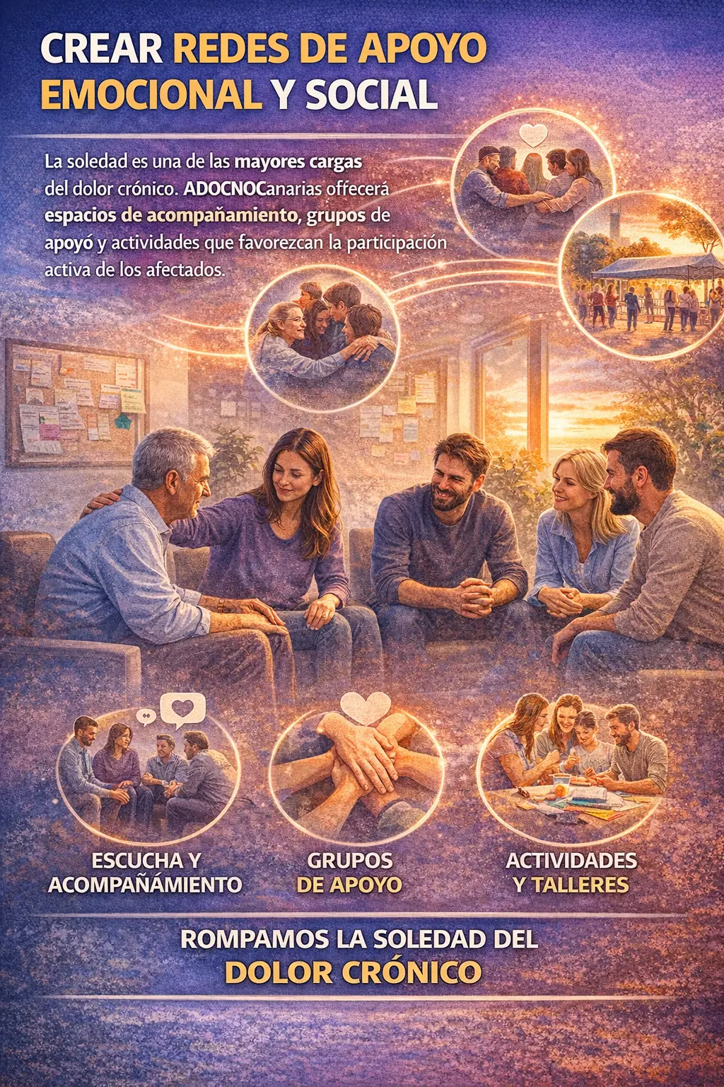 Personas formando una red de apoyo emocional